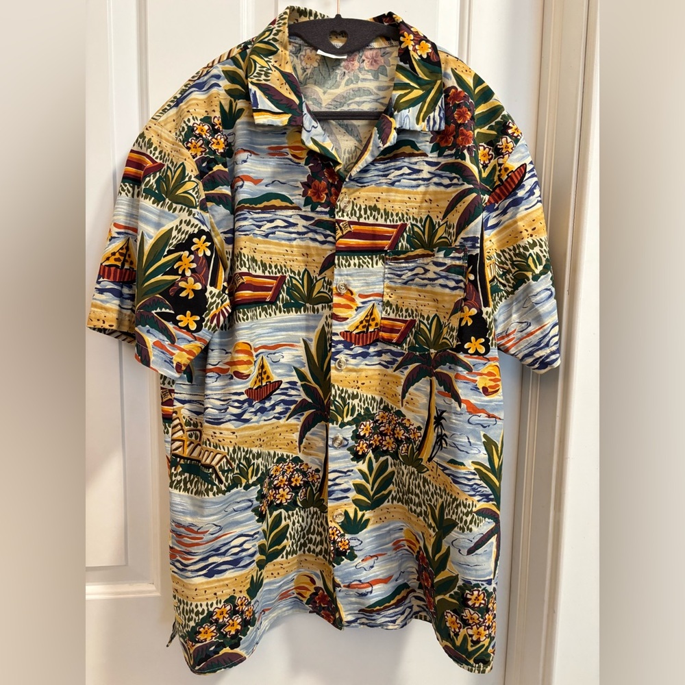 Vintage Fashion Seal Hawaiian Aloha Button-Up Men’s L Tropical Print